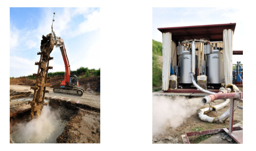 高温スラリー吐出状況・蒸気ボイラー